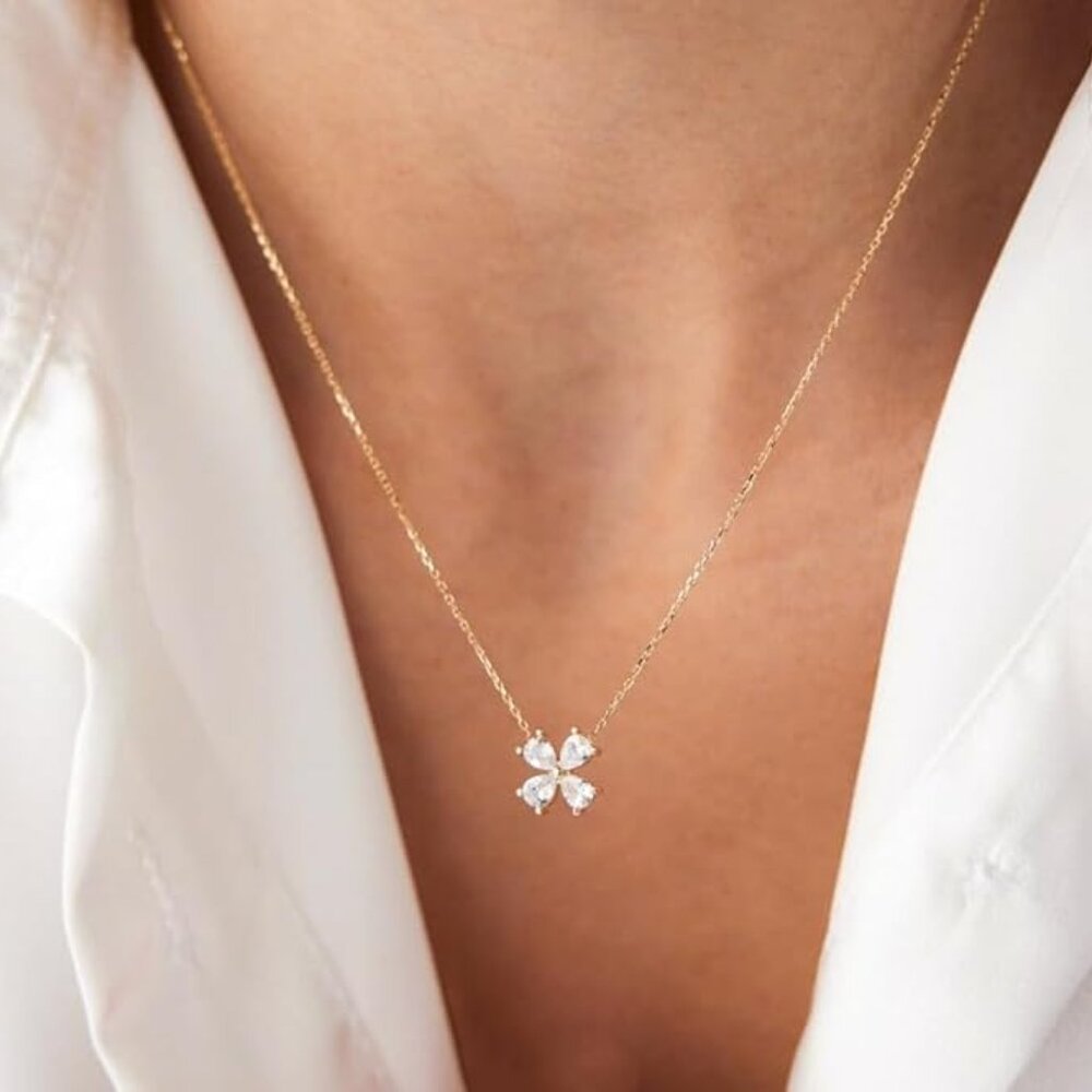 Neiman Marcus 14K Gold Plated Four-Leaf Clover Pendant Necklace